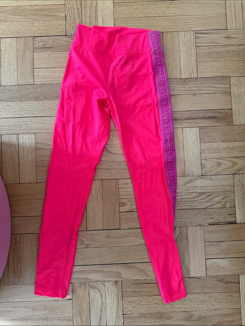 Versace Jeans Collection Kids Neon Pink Leggings with Side Logo Stripe